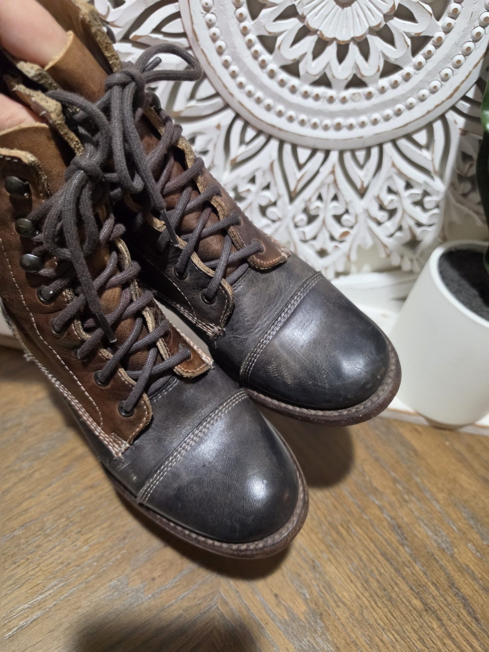 Leather Lace-Up Ankle Boots - Brown/Black - Picture 5 of 12